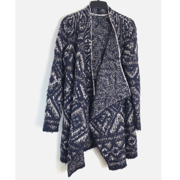 Lucky Brand Navy Geometric Intarsia Alpaca Blend Knit Sweater Cardigan Sz Large - Picture 6 of 11